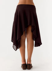 Kia Low Rise Asymmetrical Midi Skirt - Chocolate