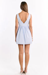 Saffron Blue Stripe Tie Mini Dress