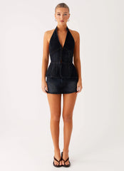 Esma Halter Top - Washed Dark Blue