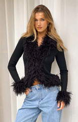 Violetta Black Fur Trim Knit Cardigan - PRE ORDER