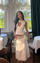 Reighn White Lace Detail Midi Skirt - PRE ORDER